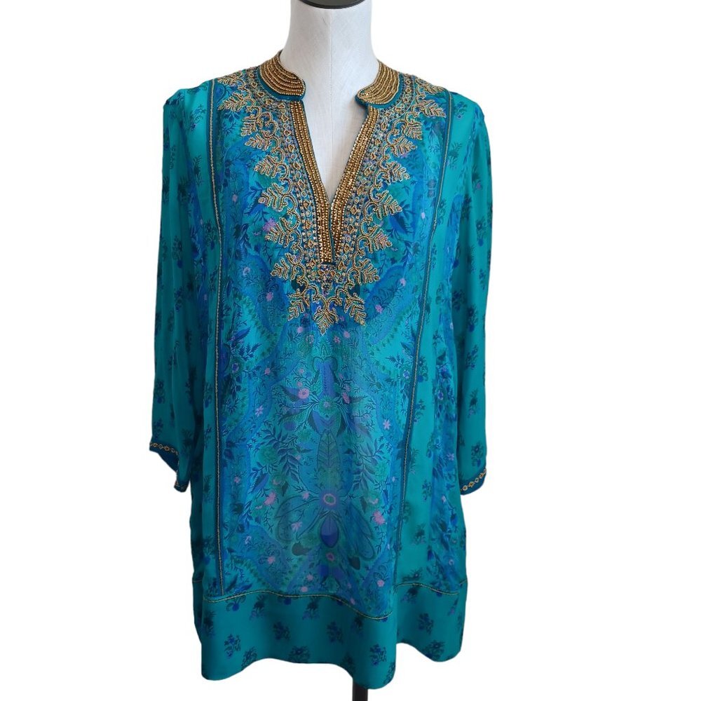 Soft‎ Surroundings Kaftan Beaded Embellished Neckline Details Size Small
